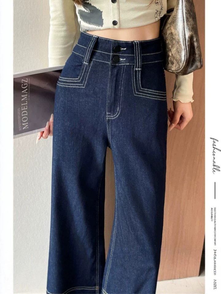 Quần jean nữ cạp cao ống đứng dáng rộng màu xanh denim, dày dặn — Denim Blue - Quần dài & Quần, Denim Blue - Quần jean crop top, Quần Croptop Đen, Quần Dài Màu Xanh Denim