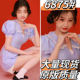 现货虞书欣王心凌同款花边娃娃领泡泡袖收腰连衣裙减龄气质短裙