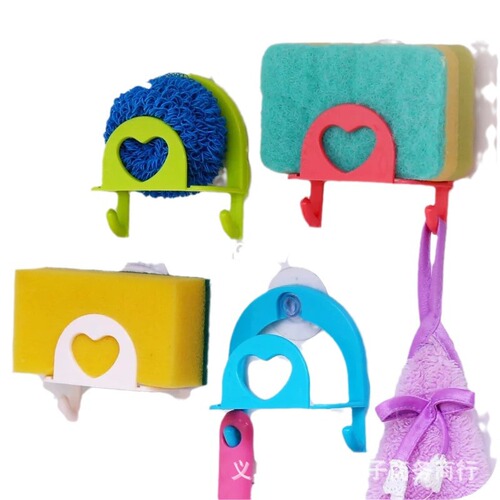 Kitchen suction cup sponge storage rack with hook Multifunctional wall-mounted plastic kitchen sink debris hook