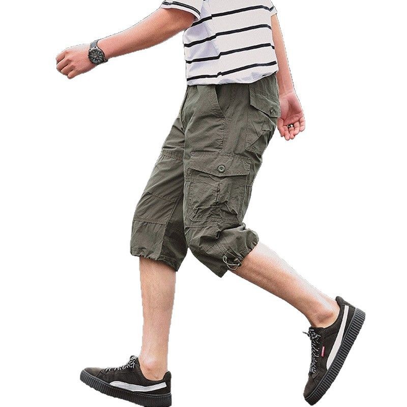 Pantalones cortos de verano, pantalones cortos para hombres, ropa de trabajo suelta de verano para hombres, pantalones multibolsillos, pantalones casuales de 7 puntos, pantalones deportivos