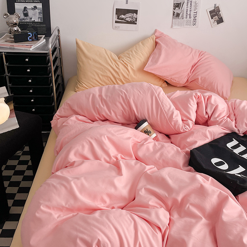 2024 nueva serie de cuatro piezas de mezcla y combinación de color sólido de algodón lavado de peso alto