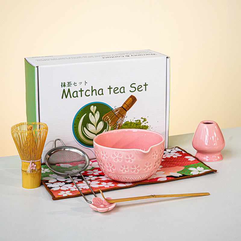 抹茶セット 8点セット 和風 桜抹茶 茶筅 カラーボックス クロスボーダー 抹茶ボウル 注ぎ口付き|undefined