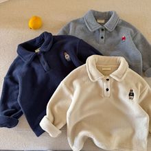 童装2025儿童长袖Polo衫秋冬男童翻领卫衣保暖宝宝套头衫一件代发