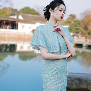 Chinese Dresses Qipao for women  shawls cloak two-piece fairy long cheongsam skirt restoring ancient ways is improved in young girls
