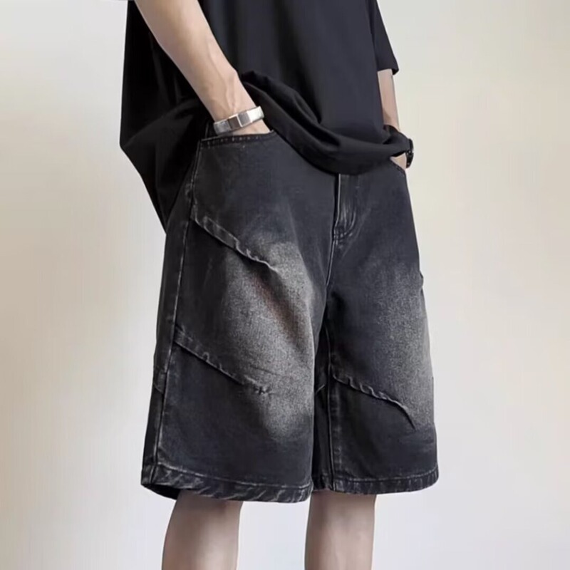 Men's summer thin casual denim shorts, loose fit, high street style, trendy straight-leg five-point shorts Men's summer thin casual denim shorts, loose fit, high street style, trendy straight-leg five-point shorts
