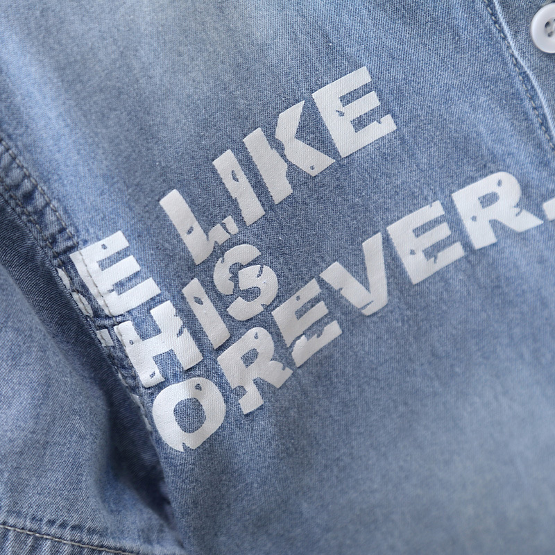 7217 Traje de camisa de mezclilla para niños 2025 Nuevo estilo de moda Verano para niños Red Red Fried Street Ropa Verano Manga corta