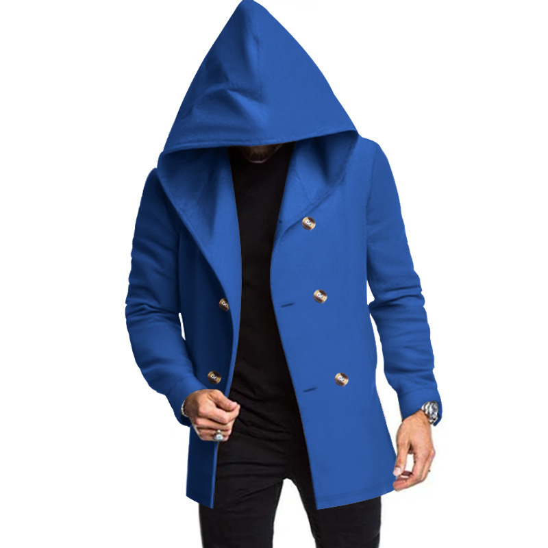 2024 New Men's Mid length Slim Fit Windbreaker Hooded Casual Solid Coat_voghion.com