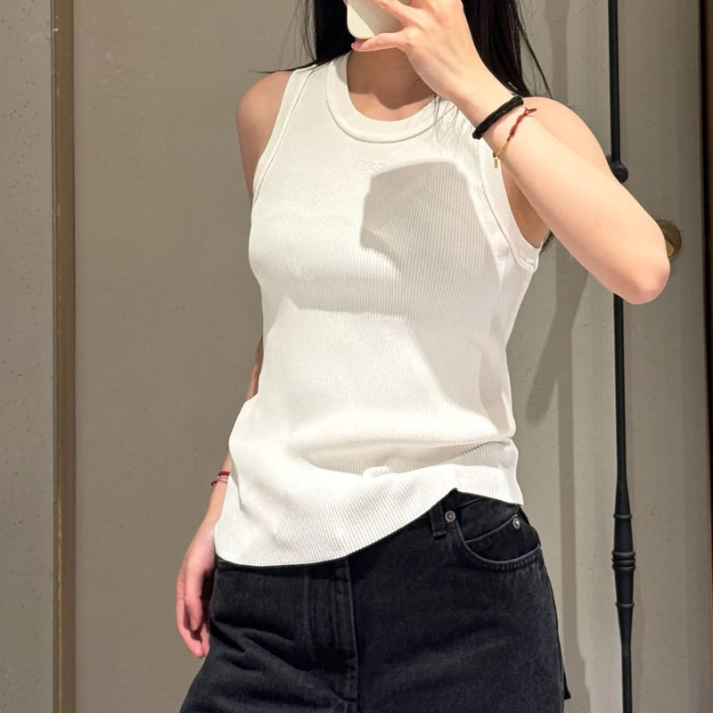 High-Quality Tencel Fabric, Chest Logo Embroidery, Round Neck Sleeveless Knit Vest, Slim-Fit Flattering Base Top