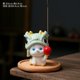 Auspicious deer incense insert (playful) + round wooden base