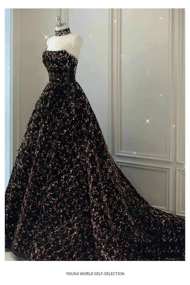 Đầm dạ hội dáng dài không dây đính sequin cao cấp — Màu trong hình, Hình ảnh màu đuôi cá chi tiết 7