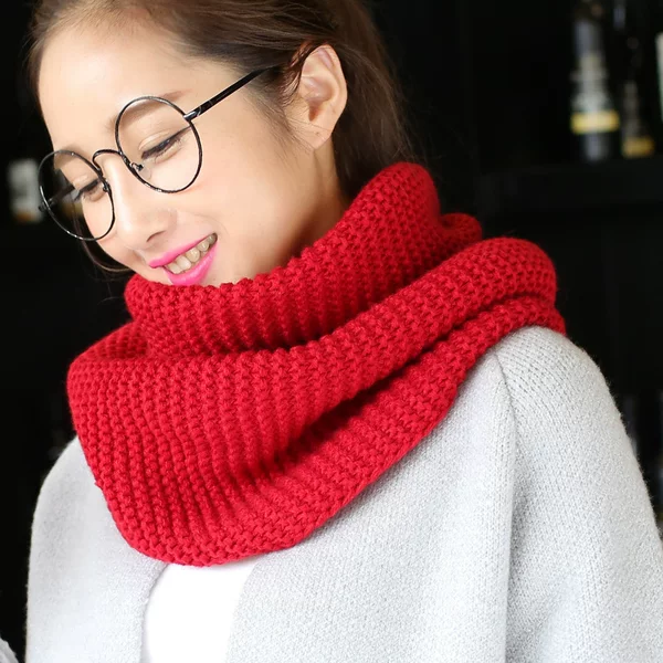 Winter Knitted Scarf for Women Korean Style Pure Color Thickeneded Warm Pullover Neck Cover Outdoor Windproof and Cold-Proof Wool Scarf