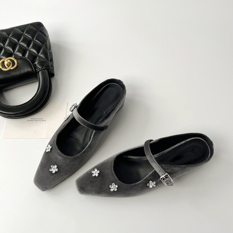 Retro women's slippers with rhinestones with hidden heel