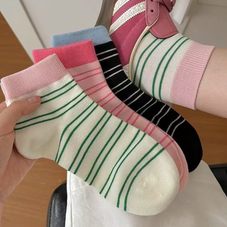 Vintage Casual Striped Socks Women's Socks Ins Fashionable Cotton Socks Summer Thin Japanese Sports Couple Mid-Tube Socks