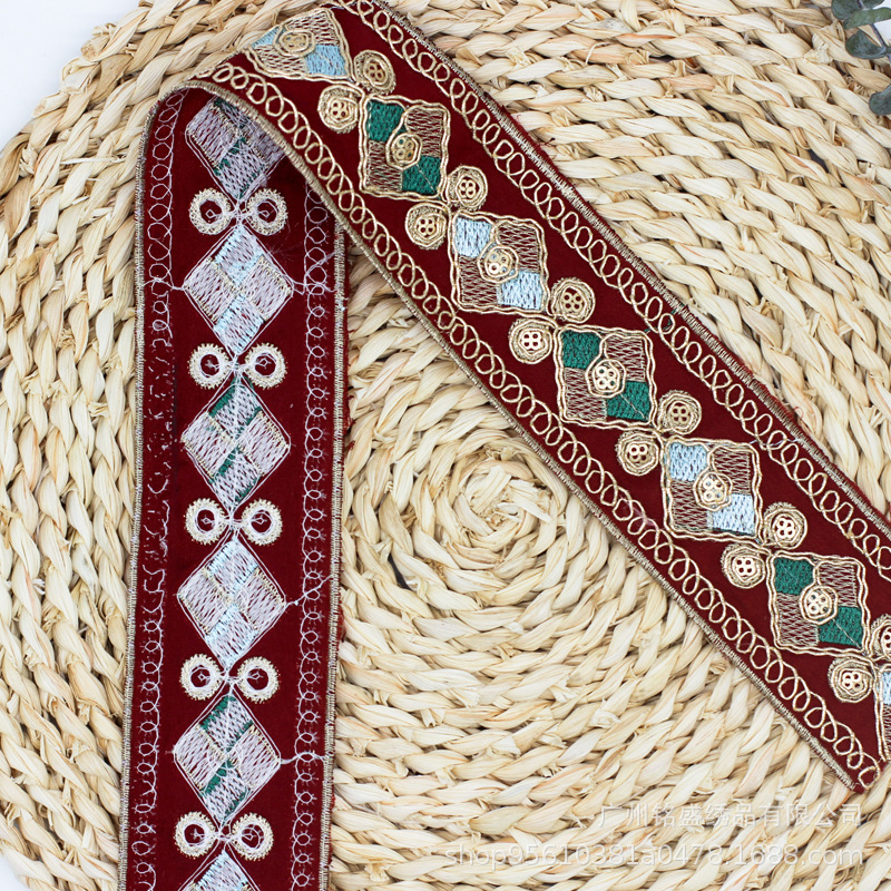 Colorido 5cm hanfu Rhombus Strand ordenador bordado ropa de encaje DIY cinta hecha a mano Accesorios al por mayor