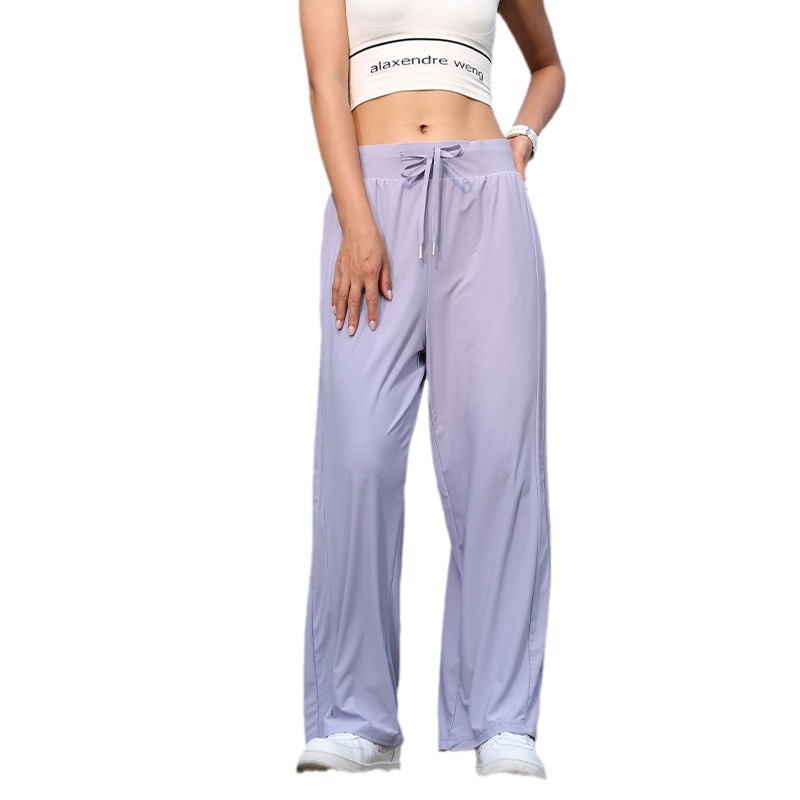 24 años de verano pantalones de seda de hielo para hombres y mujeres de color sólido pareja deportiva de secado rápido frío de alta elasticidad de urdimbre caída pantalones casuales