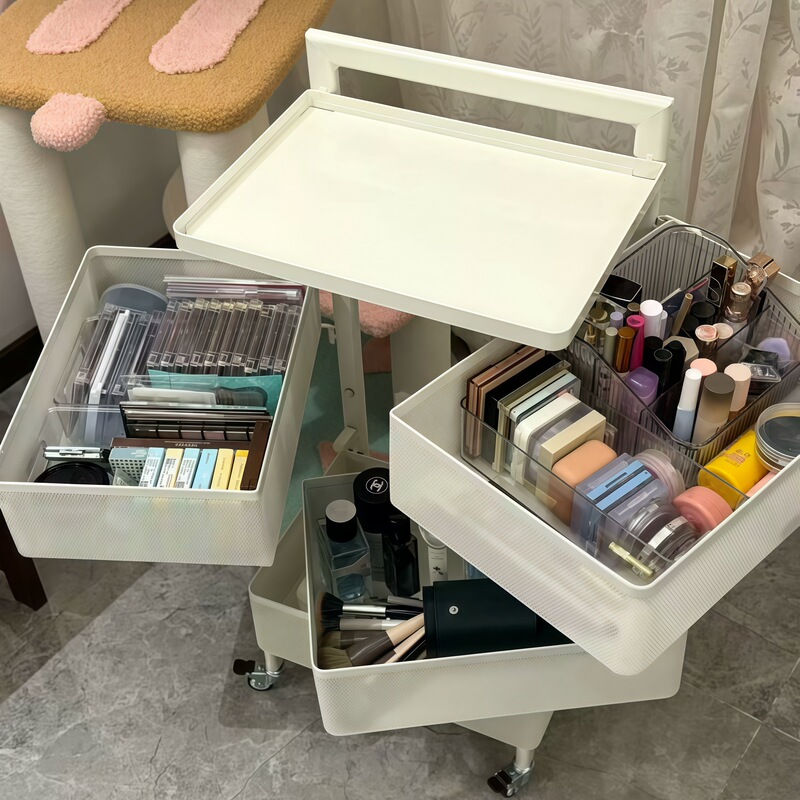 Multi-Layer Trolley Storage Rack, Movable Snack and Cosmetics Storage Cabinet, Bedroom Multi-Functional Rotating Mobile Trolley Multi-Layer Trolley Storage Rack, Movable Snack and Cosmetics Storage Cabinet, Bedroom Multi-Functional Rotating Mobile Trolley
