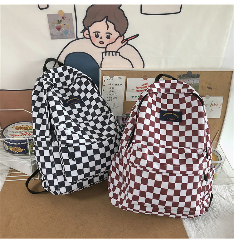 Tide Brand Plaid School Bag Student Backpack High School College Student Campus Hit Color Backpack display picture 8