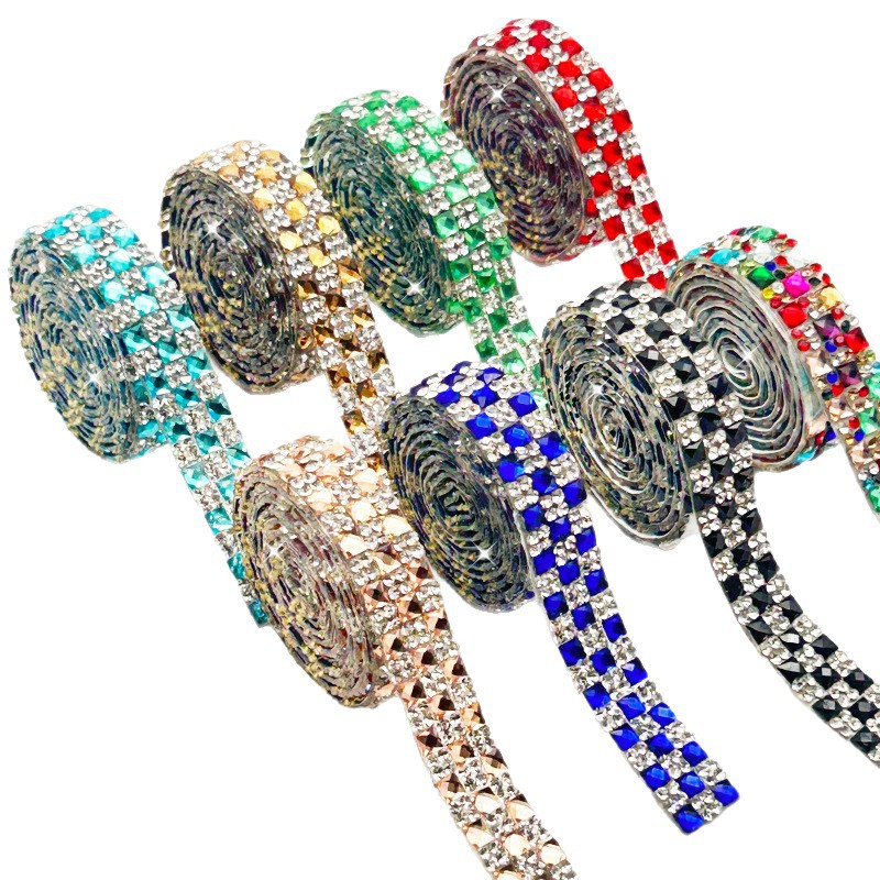 Nueva tira de diamante de imitación de vidrio de 4*4mm tira de taladro adhesivo autoadhesivo cinturón de taladro de decoración de automóvil bolsa de bricolaje accesorios de joyería