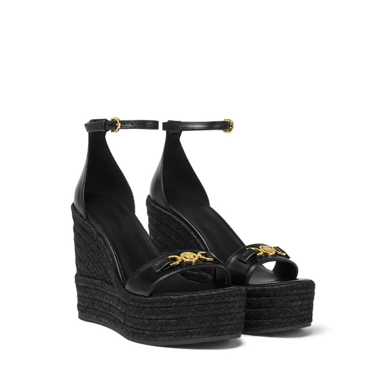 Fashionable Wedge-Heeled New Style Straw Thick-Soled Sandals 11cm Pink Metal Decorative Buckle Women's Open-Toe Shoes Fashionable Wedge-Heeled New Style Straw Thick-Soled Sandals 11cm Pink Metal Decorative Buckle Women's Open-Toe Shoes