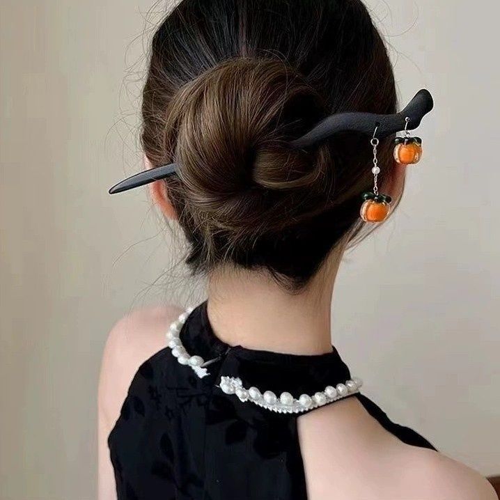 Caqui Ruyi ~ de alta calidad updo horquilla estilo antiguo hanfu tocado simple cheongsam accesorios horquilla de madera accesorios para el cabello de las mujeres