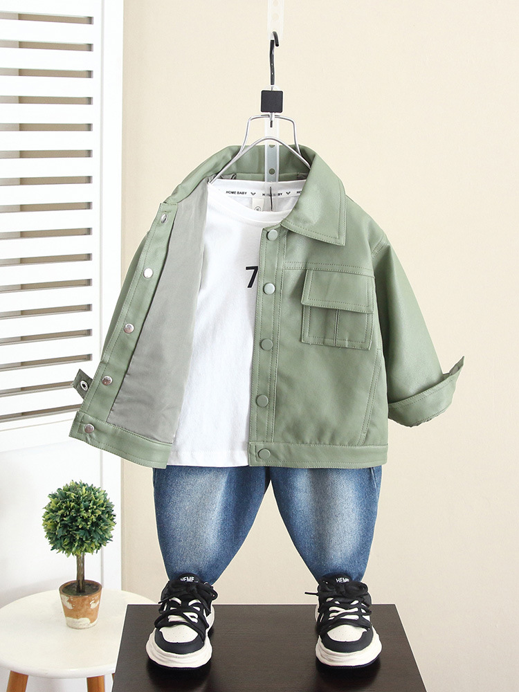 5890 Chaqueta de cuero de otoño para niños Chaqueta de cuero casual de primavera y otoño para niños 2024 nueva moda de otoño para bebés