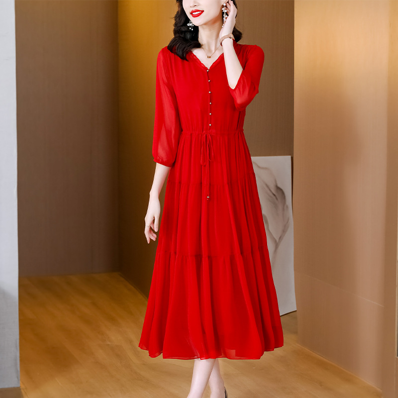 Red shiffon summer fashionable elegant dress