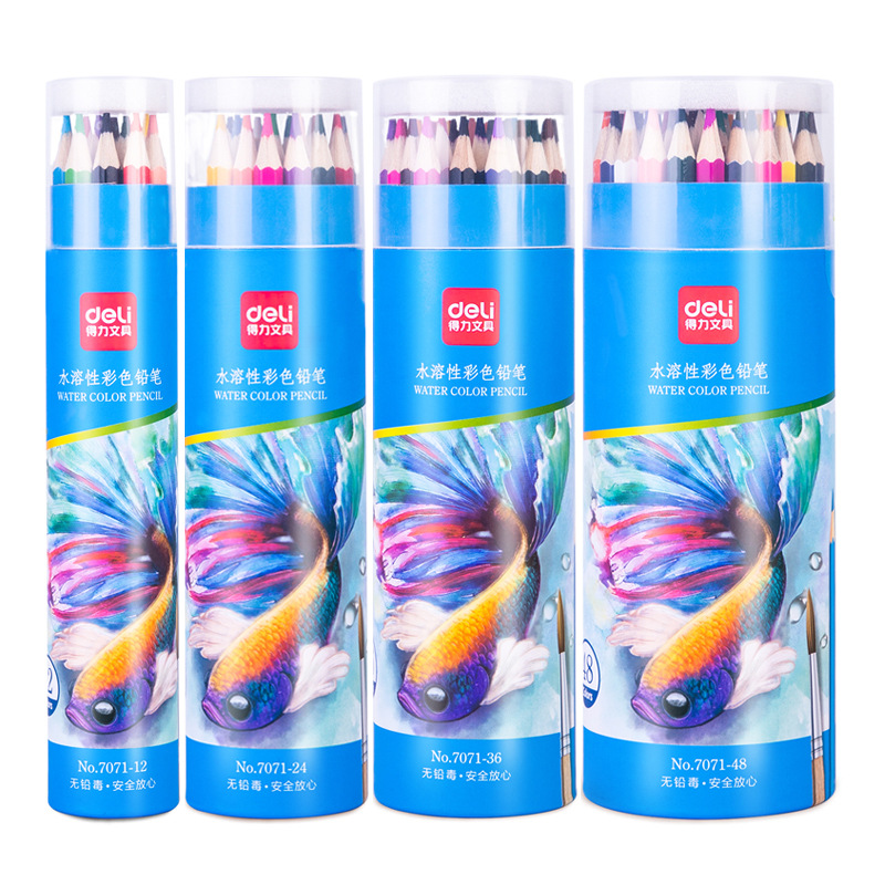 Deli 7071 serie lápiz de color soluble en agua cepillo de plomo de color niños estudiante pintura traje de pluma de color
