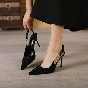 Long Stand Not Tired Elegant Fashion Shoes Women's 2024 Summer Retro Solid Color High Heels Outer Wear Skirt Thin Heel Anti-slip Shoes