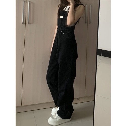 Women's Korean-style loose student trendy age-defying slimming straight-leg wide-leg pants versatile high-waist denim pants fashionable