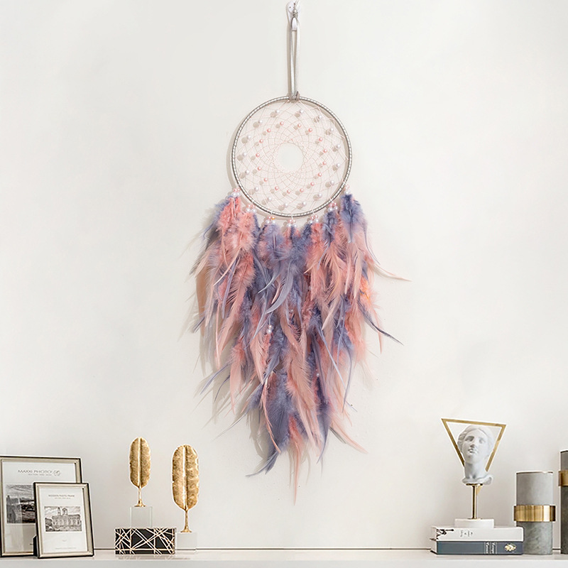 Gray Dream Catcher Pendant Handmade Creative Wind Chime Girly Room Decoration Birthday Gift Red Bean Paste Pink_voghion.com