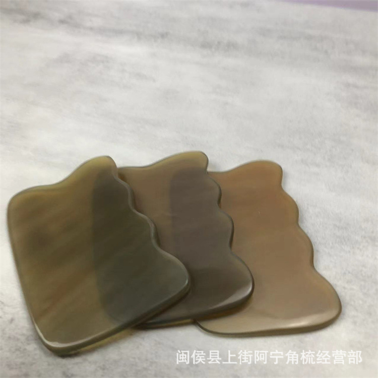 Horn Gua Sha Board Wavy Scraping Massage Tool Black Buffalo Horn 9.5cm Body Meridian Point Care details