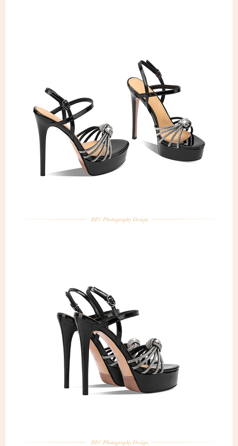 Sandal nữ cao gót 13 cm đính đá hở mũi quai mắt cá chân da thật — Bạc (13 cm) chi tiết 16