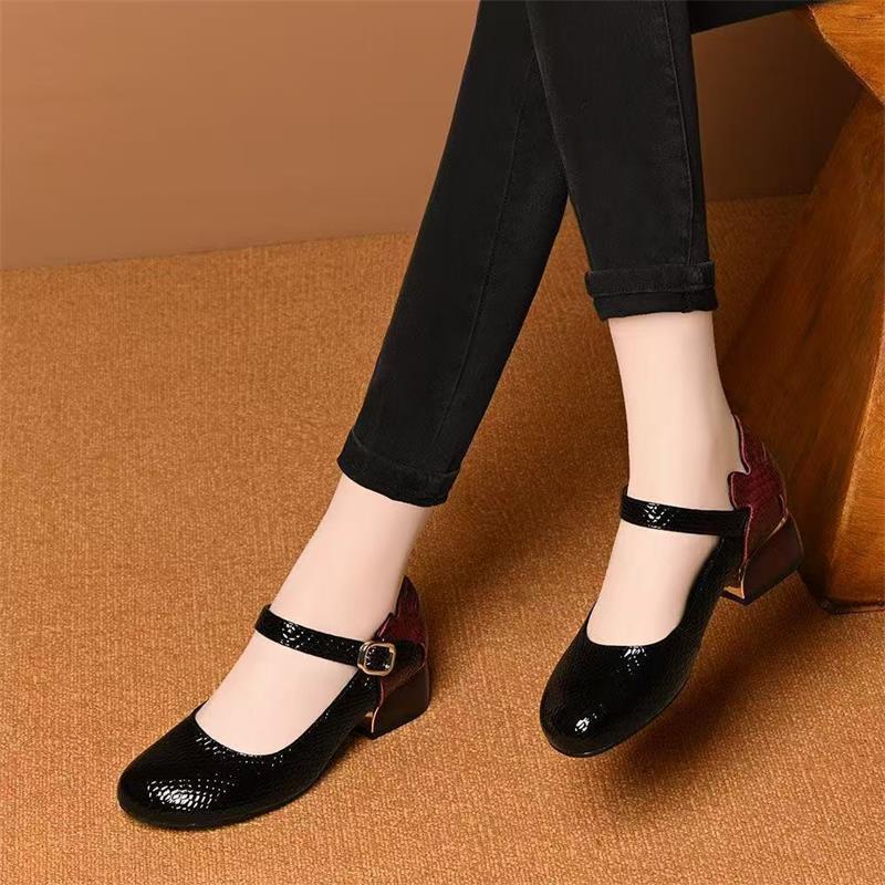 2026 primavera y verano nuevos zapatos de talón bajo de talón bajo de cabeza redonda con zapatos para mujeres