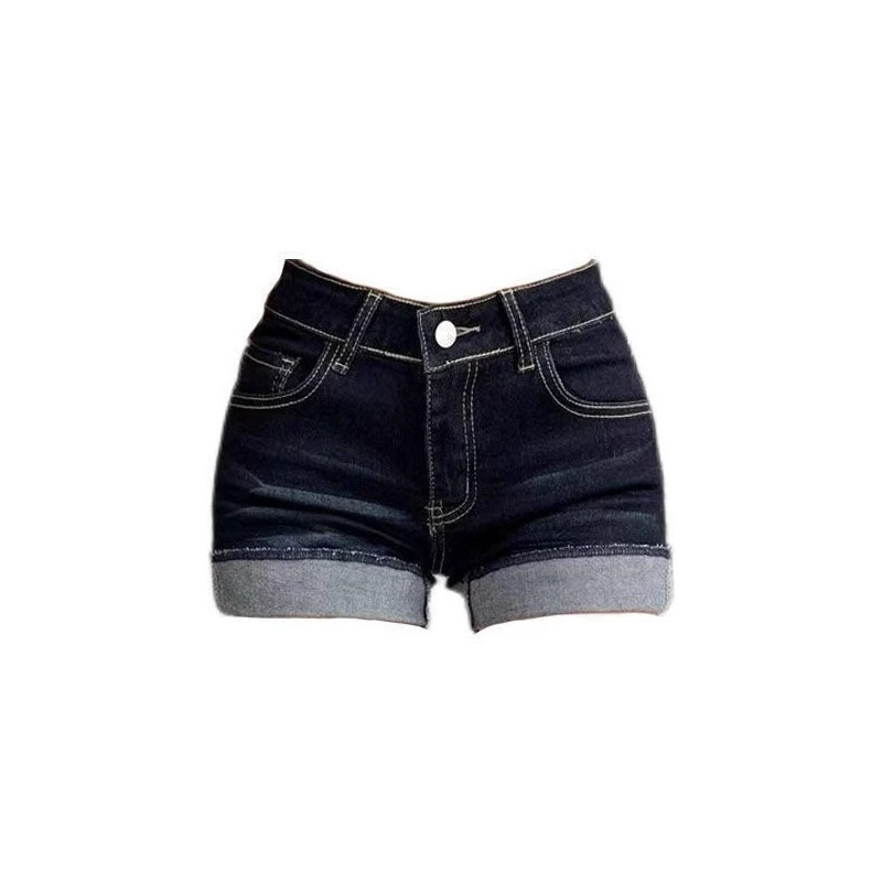 Hot Girl Design Cuffed American-Style Denim Shorts for Women, Dark Blue, Summer High-Waisted, Low-Waisted, Stretchy, Slim-Fit, Flattering Hot Pants Hot Girl Design Cuffed American-Style Denim Shorts for Women, Dark Blue, Summer High-Waisted, Low-Waisted, Stretchy, Slim-Fit, Flattering Hot Pants