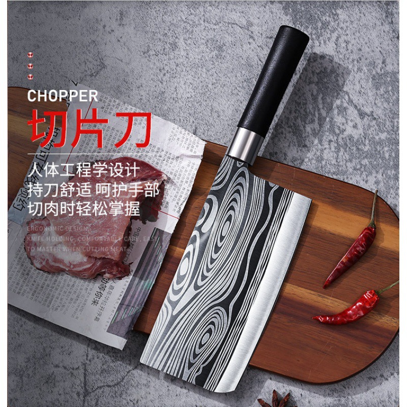 En stock cocina de cinco piezas de acero inoxidable cuchillo hogar patrón de acero cortador de hueso cuchillo de cocina cuchillo de pollo tijeras de hueso al por mayor