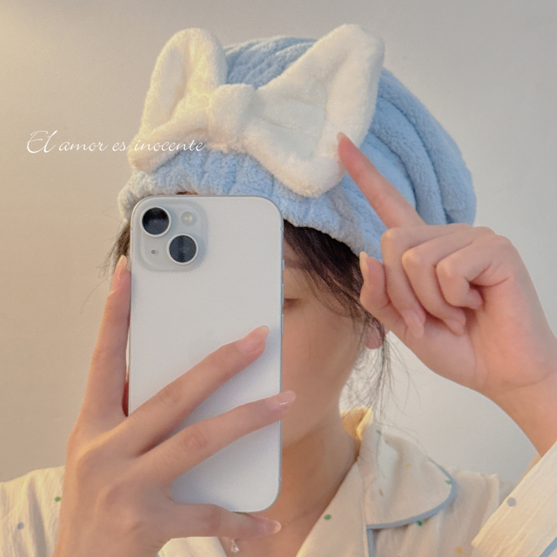 Student New Style Headscarf Towel Shower Thickened Super Absorbent Coral Fleece Quick-Dry Bow Hair Drying Cap For Women_voghion.com