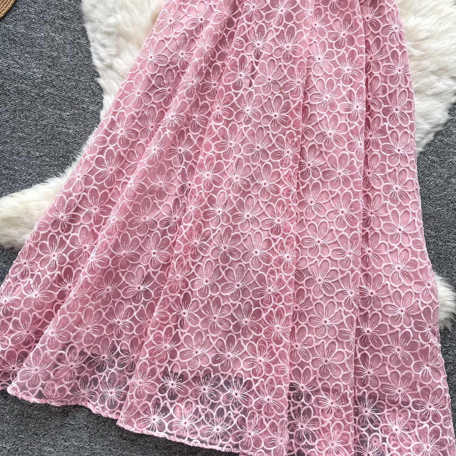 Elegant Lace A-Line Sundress For Women, High Waist Sleeveless Summer Maxi Dress_ecoleips.com