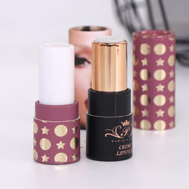 彩印口红唇膏体推管包装纸管 烫金圆形美妆纸筒 化妆品牛皮纸罐