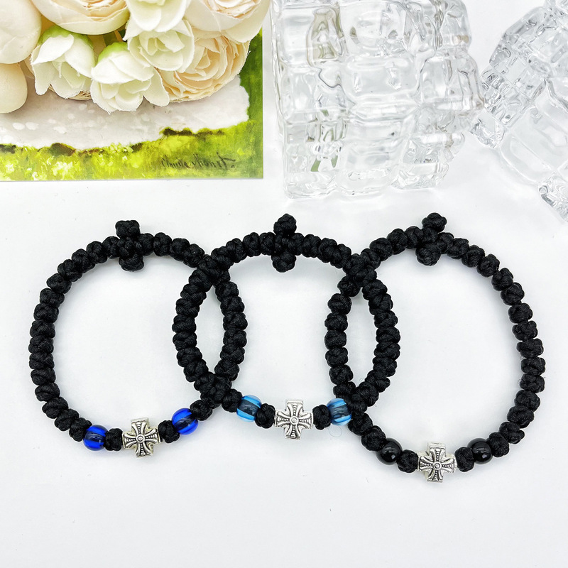 Amazon Cross-border Hot Selling Alloy Cross Beads Woven Beaded Bracelet Cartoon Boy Girl Friendship Bracelet