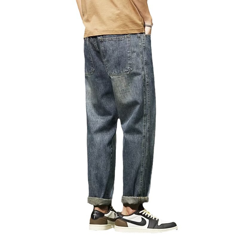 Vaqueros para hombres nueva versión coreana de pantalones delgados de pies pequeños marca de moda shuai 2024 primavera y verano pantalones de mezclilla de nueve puntos