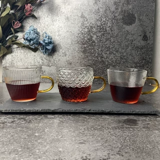 锤纹带把玻璃品茗杯高硼硅玻璃小茶杯功夫茶具鱼鳞纹小茶杯品茶杯