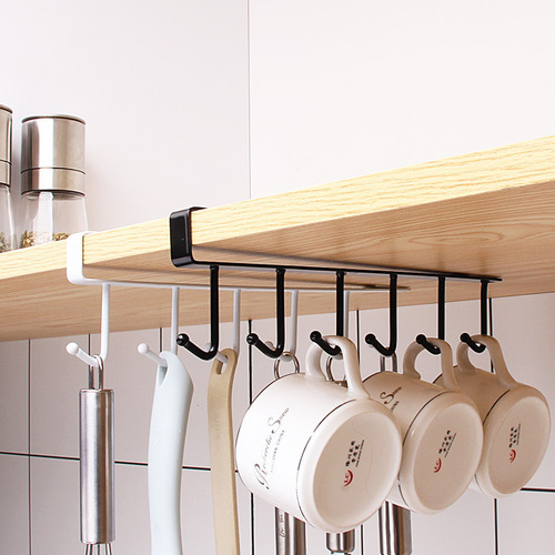 Iron cabinet storage rack multi-functional hook Wardrobe organizer kitchen water cup traceless nail-free hook 6 hooks