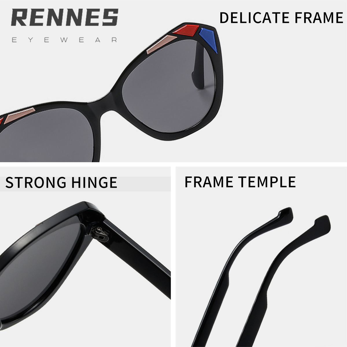 Gafas de sol de moda con marco TR de ojo de gato moderno retro, gafas de sol de alta gama europeas y americanas transfronterizas, Sunglasses