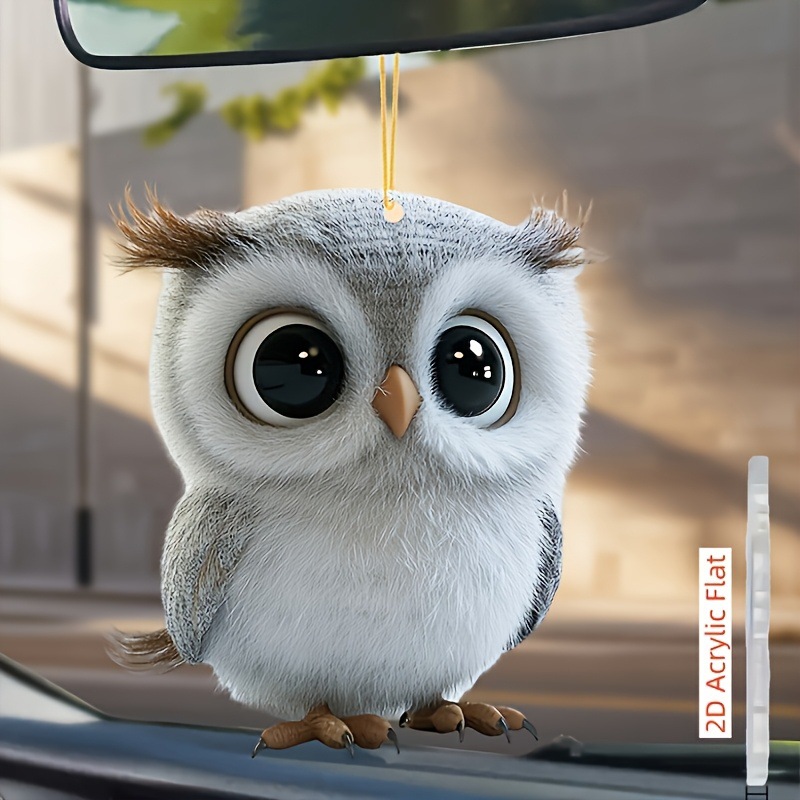 2D平面可爱白灰色猫头鹰吊坠饰品亚克力汽车背包钥匙扣