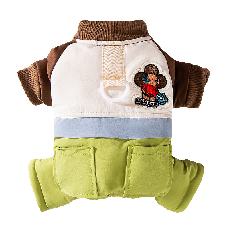 Otoño y invierno perros de color contrastante dibujos animados casuales lindos cuatro patas ropa deportiva de algodón perros pequeños y medianos gatos ropa de perros