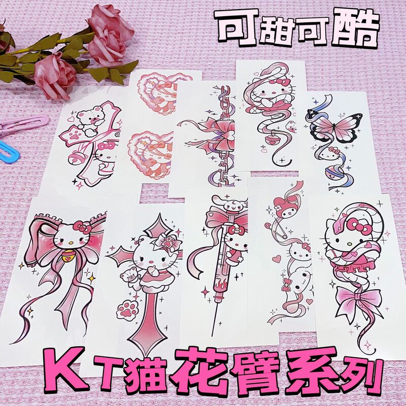 Colorful kt Cat Flower Arm Tattoo Sticker Sweet Cool Cute Cartoon Girly Heart Waterproof Lasting Hello Kitty Tattoo Sticker for Women Colorful kt Cat Flower Arm Tattoo Sticker Sweet Cool Cute Cartoon Girly Heart Waterproof Lasting Hello Kitty Tattoo Sticker for Women