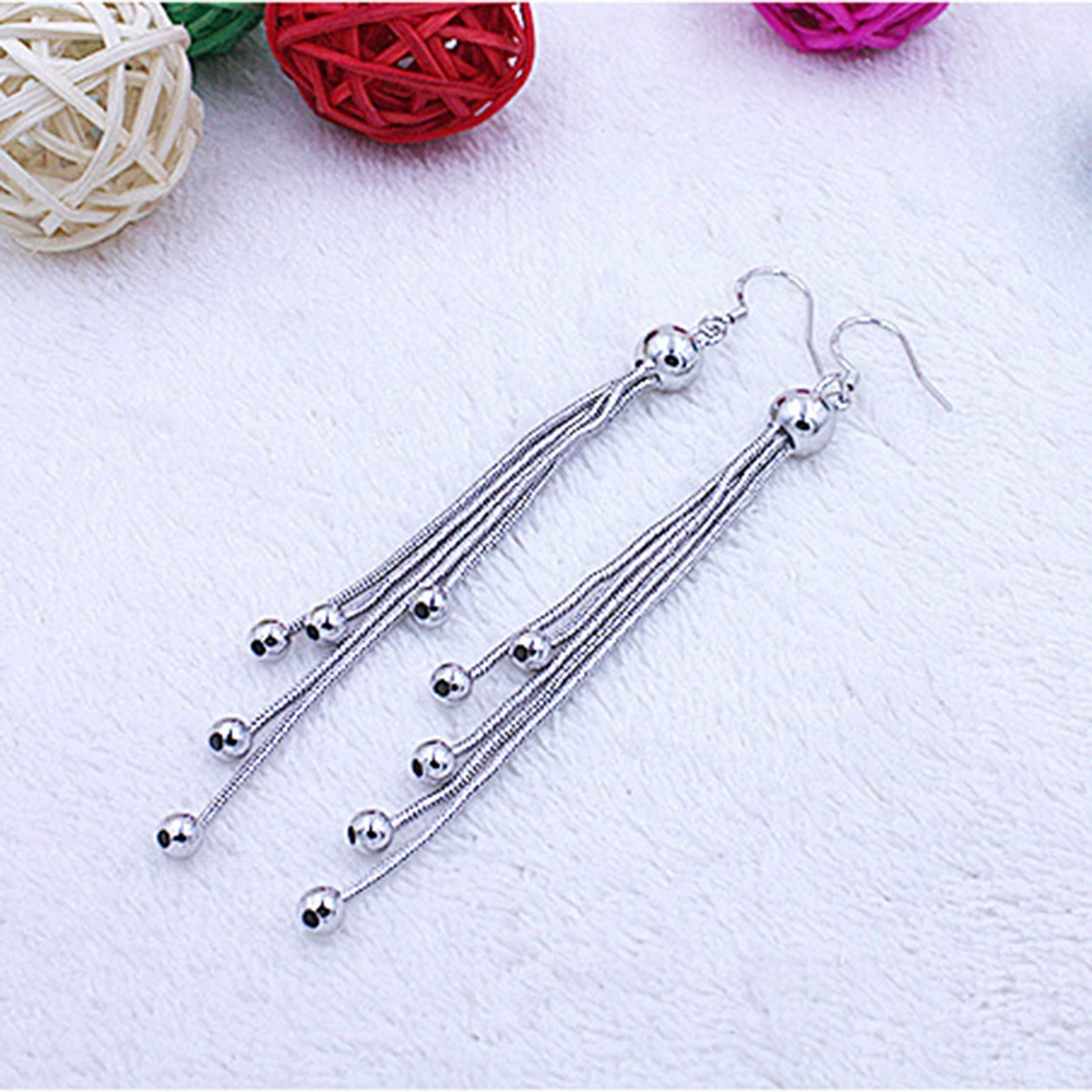 Beaded tassel dangle earrings, retro copper/silver tone, long 9 cm