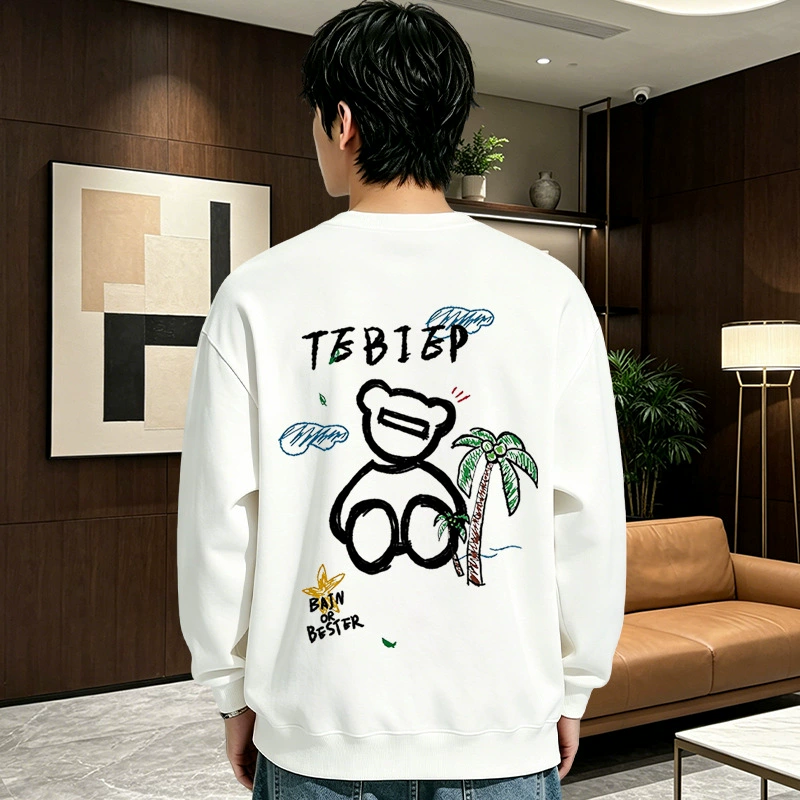 Мужская толстовка с круглым вырезом базовая с воздушным слоем уличный стиль