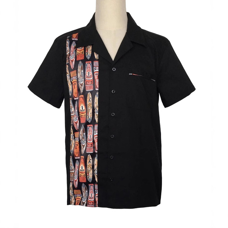 Amazon New Men's Cotton Tiki Mask Stitching African Style Men's Top Casual Short Sleeve Shirt