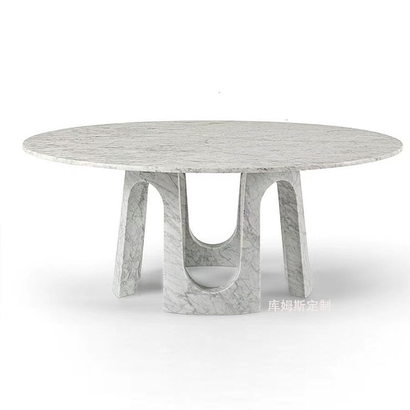 Luz de estilo italiano de lujo de alta calidad todo-piedra de mármol Jazz blanco negro blanco raíz blanca restaurante occidental mesa de comedor redonda mesa de comedor de alta gama